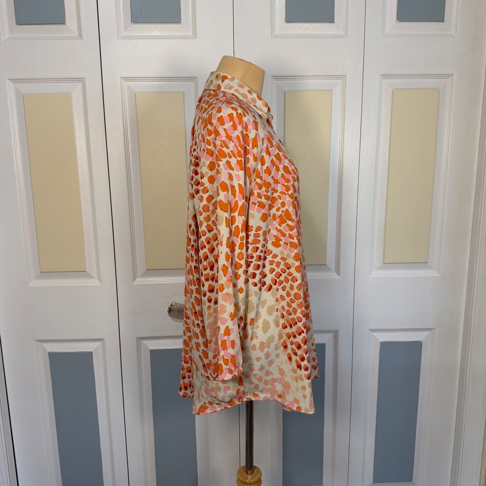 Cabi 6081 Go-To Orange Pink Abstract Animal Print Button Down Blouse Large L - Picture 2 of 7